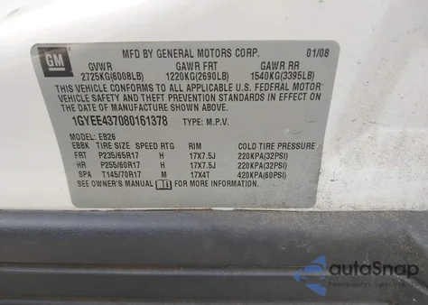 2008 Cadillac Srx V6 z USA, uszkodzony, nr VIN 1GYEE437080161378